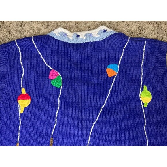 VTG 90s BEREK Knit Sweater Vest Fishermen Fish 3D Novelty Teacher Super Cute M - Picture 9 of 11